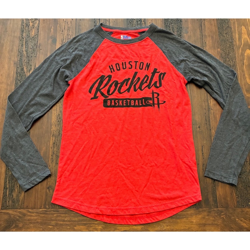 Houston Rockets NBA Raglan TShirt Men Size Medium Fan Gear Team Apparel Red Gray